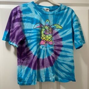 Mackinac Island Youth Large Tie Dye T Shirt Turtle Purple Blue 100% Cotton